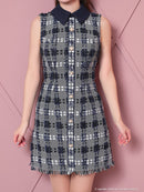 an/AOC-3541/ワンピース/ツイード/パールボタン/チェック/襟付き/キャバドレス/桜咲乃愛さん着用