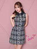 an/AOC-3541/ワンピース/ツイード/パールボタン/チェック/襟付き/キャバドレス/桜咲乃愛さん着用