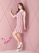 an/AOC-3541/ワンピース/ツイード/パールボタン/チェック/襟付き/キャバドレス/桜咲乃愛さん着用