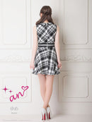 an/AOC-3549/ワンピース/襟付き/キャバドレス/チェック柄/フレア/ノースリーブ/フロントジップ/[れみ]さん着用