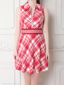 an/AOC-3549/ワンピース/襟付き/キャバドレス/チェック柄/フレア/ノースリーブ/フロントジップ/[れみ]さん着用