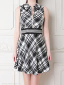 an/AOC-3549/ワンピース/襟付き/キャバドレス/チェック柄/フレア/ノースリーブ/フロントジップ/[れみ]さん着用