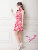 an/AOC-3549/ワンピース/襟付き/キャバドレス/チェック柄/フレア/ノースリーブ/フロントジップ/[れみ]さん着用
