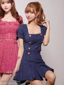 an/AOC-3551/セットアップ/袖あり/キャバドレス/ツイード/プリーツスカート/星野ティナさん/ゆりお着用