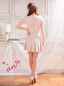 an/AOC-3551/セットアップ/袖あり/キャバドレス/ツイード/プリーツスカート/星野ティナさん/ゆりお着用