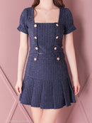 an/AOC-3551/セットアップ/袖あり/キャバドレス/ツイード/プリーツスカート/星野ティナさん/ゆりお着用