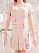 an/AOC-3551/セットアップ/袖あり/キャバドレス/ツイード/プリーツスカート/星野ティナさん/ゆりお着用