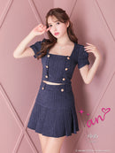 an/AOC-3551/セットアップ/袖あり/キャバドレス/ツイード/プリーツスカート/星野ティナさん/ゆりお着用