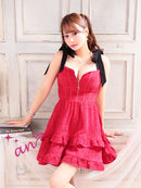 an/AOC-3569/ワンピース/リボンショルダー/フロントジップ/Aライン/キャバドレス/フレア/れみ着用