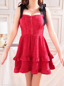 an/AOC-3569/ワンピース/リボンショルダー/フロントジップ/Aライン/キャバドレス/フレア/れみ着用