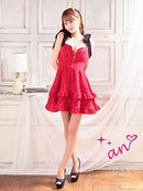 an/AOC-3569/ワンピース/リボンショルダー/フロントジップ/Aライン/キャバドレス/フレア/れみ着用