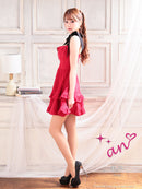 an/AOC-3569/ワンピース/リボンショルダー/フロントジップ/Aライン/キャバドレス/フレア/れみ着用