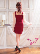 an/AOC-3571/ワンピース/長袖/シアー/キャバドレス/パールボタン/タイト/鈴音りん着用/天乃えま着用