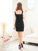 an/AOC-3571/ワンピース/長袖/シアー/キャバドレス/パールボタン/タイト/鈴音りん着用/天乃えま着用