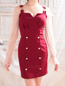 an/AOC-3571/ワンピース/長袖/シアー/キャバドレス/パールボタン/タイト/鈴音りん着用/天乃えま着用