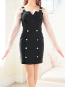 an/AOC-3571/ワンピース/長袖/シアー/キャバドレス/パールボタン/タイト/鈴音りん着用/天乃えま着用