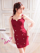 an/AOC-3571/ワンピース/長袖/シアー/キャバドレス/パールボタン/タイト/鈴音りん着用/天乃えま着用