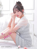 an/AOC-3572/ワンピース/袖あり/襟付き/ツイード/キャバドレス/シアー/タイト/パフスリーブ/カルアさん着用/星野ティナさん着用