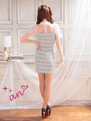 an/AOC-3572/ワンピース/袖あり/襟付き/ツイード/キャバドレス/シアー/タイト/パフスリーブ/カルアさん着用/星野ティナさん着用