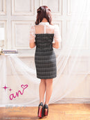 an/AOC-3572/ワンピース/袖あり/襟付き/ツイード/キャバドレス/シアー/タイト/パフスリーブ/カルアさん着用/星野ティナさん着用