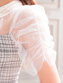 an/AOC-3572/ワンピース/袖あり/襟付き/ツイード/キャバドレス/シアー/タイト/パフスリーブ/カルアさん着用/星野ティナさん着用