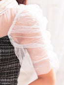 an/AOC-3572/ワンピース/袖あり/襟付き/ツイード/キャバドレス/シアー/タイト/パフスリーブ/カルアさん着用/星野ティナさん着用