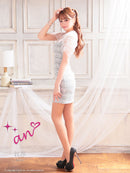 an/AOC-3572/ワンピース/袖あり/襟付き/ツイード/キャバドレス/シアー/タイト/パフスリーブ/カルアさん着用/星野ティナさん着用