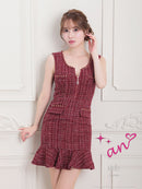 an/AOC-3575/ワンピース/ミニドレス/タイトワンピ/ツイード/キャバドレス/フロントジップ