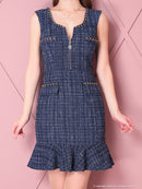 an/AOC-3575/ワンピース/ミニドレス/タイトワンピ/ツイード/キャバドレス/フロントジップ