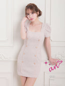 an/AOC-3576/ワンピース/ミニドレス/キャバドレス/ツイード/襟付き/パフスリーブ