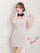 an/AOC-3576/ワンピース/ミニドレス/キャバドレス/ツイード/襟付き/パフスリーブ