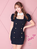 an/AOC-3576/ワンピース/ミニドレス/キャバドレス/ツイード/襟付き/パフスリーブ