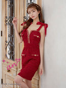 an/AOC-3584/ワンピース/タイトワンピース/ツイード/リボン/スーパーストレッチ/一条響さん着用