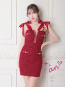 an/AOC-3584/ワンピース/タイトワンピース/ツイード/リボン/スーパーストレッチ/一条響さん着用