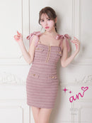 an/AOC-3584/ワンピース/タイトワンピース/ツイード/リボン/スーパーストレッチ/一条響さん着用