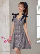 an/AOC-3586/ワンピース/プリーツ/ツイード/肩リボン