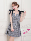 an/AOC-3586/ワンピース/プリーツ/ツイード/肩リボン