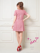 an/AOC-3589/ワンピース/半袖/ツイード/キャバドレス/チェック柄/タイト/ボートネック/台形スカート/桜咲乃愛さん着用