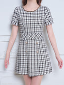 an/AOC-3589/ワンピース/半袖/ツイード/キャバドレス/チェック柄/タイト/ボートネック/台形スカート/桜咲乃愛さん着用