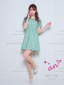 an/AOC-3589/ワンピース/半袖/ツイード/キャバドレス/チェック柄/タイト/ボートネック/台形スカート/桜咲乃愛さん着用