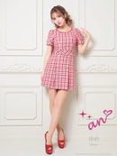 an/AOC-3589/ワンピース/半袖/ツイード/キャバドレス/チェック柄/タイト/ボートネック/台形スカート/桜咲乃愛さん着用