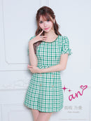 an/AOC-3589/ワンピース/半袖/ツイード/キャバドレス/チェック柄/タイト/ボートネック/台形スカート/桜咲乃愛さん着用