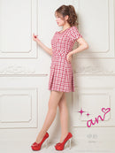 an/AOC-3589/ワンピース/半袖/ツイード/キャバドレス/チェック柄/タイト/ボートネック/台形スカート/桜咲乃愛さん着用