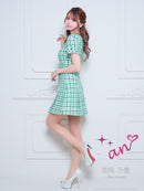 an/AOC-3589/ワンピース/半袖/ツイード/キャバドレス/チェック柄/タイト/ボートネック/台形スカート/桜咲乃愛さん着用