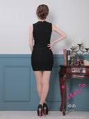 an/AOC-3618/ミニドレス/キャバドレス/ワンカラー/襟付き/チェーン/ ツイード/タイト/黒/青/白