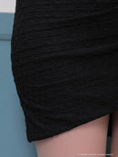 an/AOC-3618/ミニドレス/キャバドレス/ワンカラー/襟付き/チェーン/ ツイード/タイト/黒/青/白