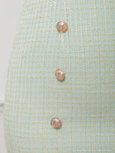 an/AOC-3635/ワンピース/キャバドレス/ミニドレス/ツイード/ワンカラー/リボン/ハイネック/カットアウト/フロントジップ/ノースリーブ/ミント/ブルー