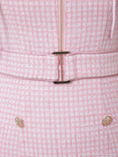 an/AOC-3635/ワンピース/キャバドレス/ミニドレス/ツイード/ワンカラー/リボン/ハイネック/カットアウト/フロントジップ/ノースリーブ/ミント/ブルー