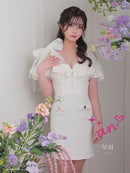 an/AOC-3639/ワンピース/キャバドレス/ミニドレス/ワンカラー/ショルダーリボン/フロントジップ/ショルダーチェーン/オフショルダー/ミント/XS/小さいサイズあり