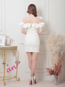 an/AOC-3639/ワンピース/キャバドレス/ミニドレス/ワンカラー/ショルダーリボン/フロントジップ/ショルダーチェーン/オフショルダー/ミント/XS/小さいサイズあり